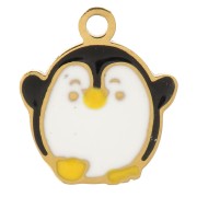 9x8mm Stainless steel 316L Mini penguin charm in epoxy resin - Gold x1