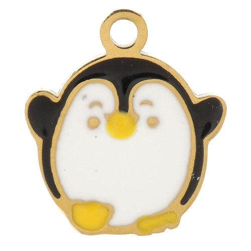 9x8mm Stainless steel 316L Mini penguin charm in epoxy resin - Gold x1