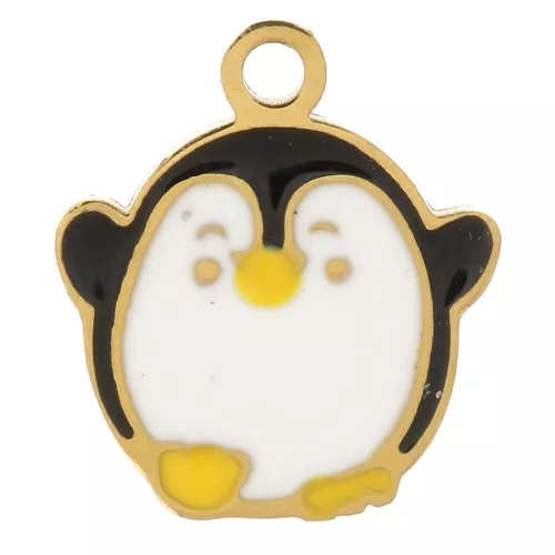 9x8mm Stainless steel 316L Mini penguin charm in epoxy resin - Gold x1