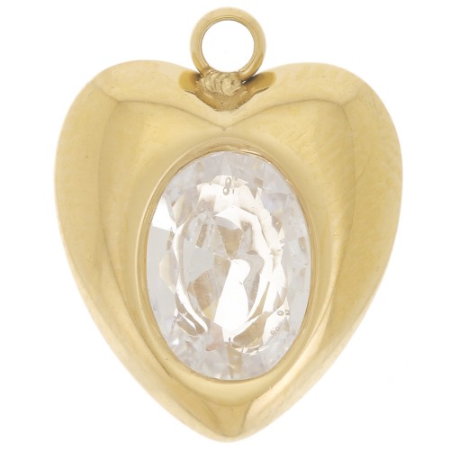 13.5x11mm 304L stainless steel Heart charm zirconium oxide - Gold x1