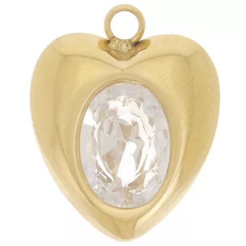 13.5x11mm 304L stainless steel Heart charm zirconium oxide - Gold x1