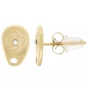 10x6.5mm 316L stainless steel irregular drop earstuds with rhinestones - Gold x2