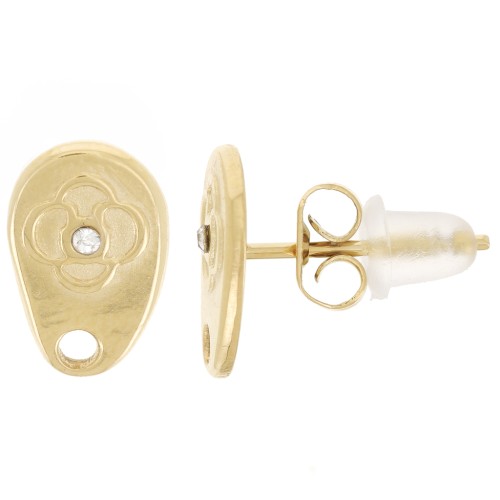 10x6.5mm 316L stainless steel irregular drop earstuds with rhinestones - Gold x2