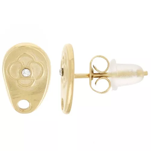 10x6.5mm 316L stainless steel irregular drop earstuds with rhinestones - Gold x2