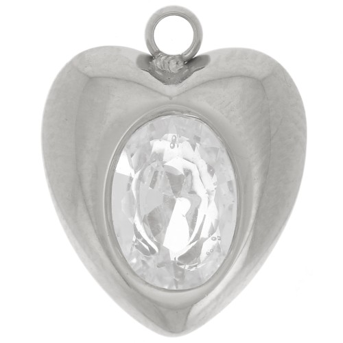 13.5x11mm 304L stainless steel Heart charm zirconium oxide x1