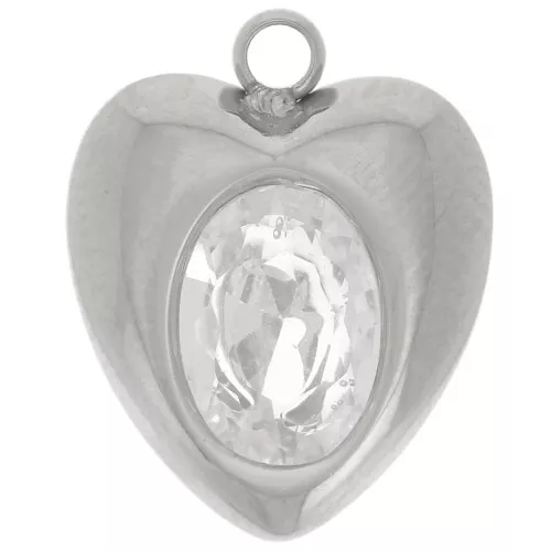 13.5x11mm 304L stainless steel Heart charm zirconium oxide x1