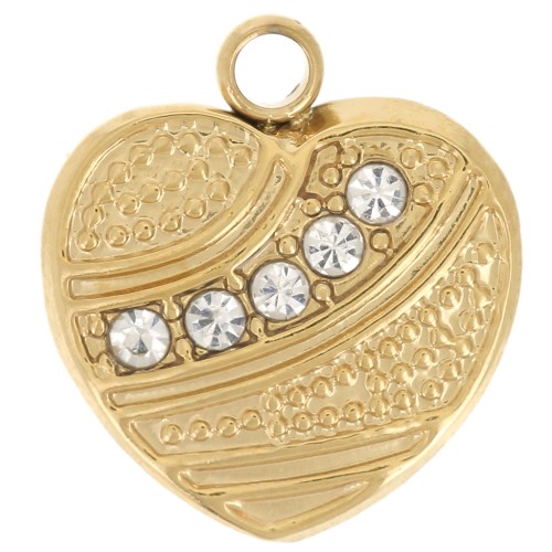 12x11mm Stainless steel 304L Charm worked heart - zirconium oxides - Gold x1