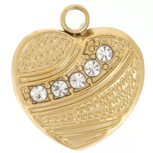 12x11mm Stainless steel 304L Charm worked heart - zirconium oxides - Gold x1