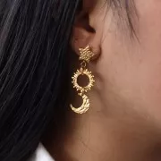 15x12.5mm 316L stainless steel Hammered half-moon charm - Gold x1