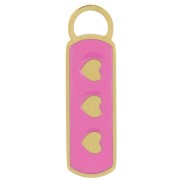 18x5mm 316L St. steel Rectangle charm with epoxy resin - heart - Gold - Fuchsia x1