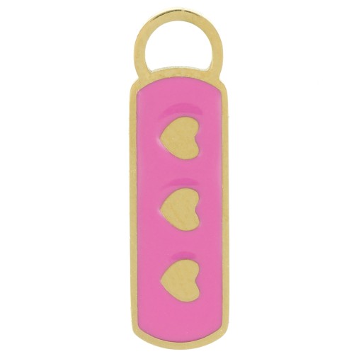 18x5mm 316L St. steel Rectangle charm with epoxy resin - heart - Gold - Fuchsia x1