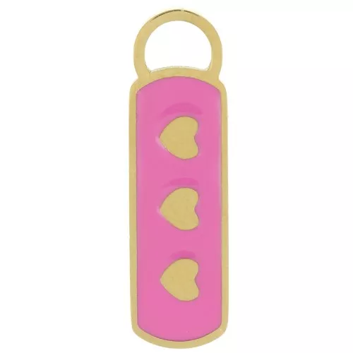 18x5mm 316L St. steel Rectangle charm with epoxy resin - heart - Gold - Fuchsia x1