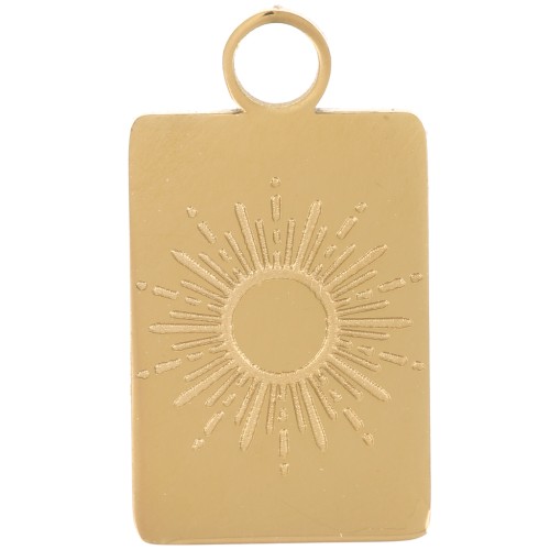 16x9mm Stainless steel 316L Rectangle charm - Sun pattern - Gold x1