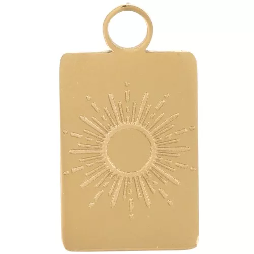 16x9mm Stainless steel 316L Rectangle charm - Sun pattern - Gold x1