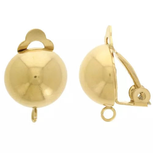 12mm 304L st. steel Half-ball ear clips non-pierced ears - open ring - Gold x1