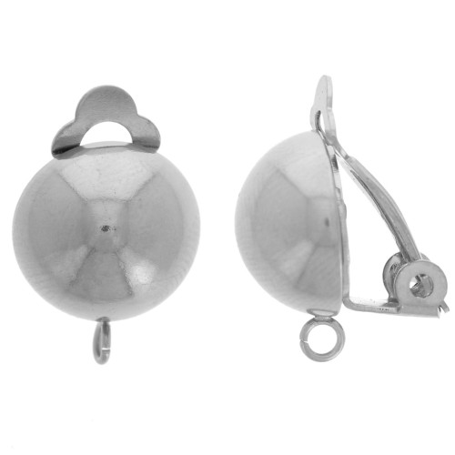 12mm 304L st. steel Half-ball ear clips non-pierced ears - open ring x2