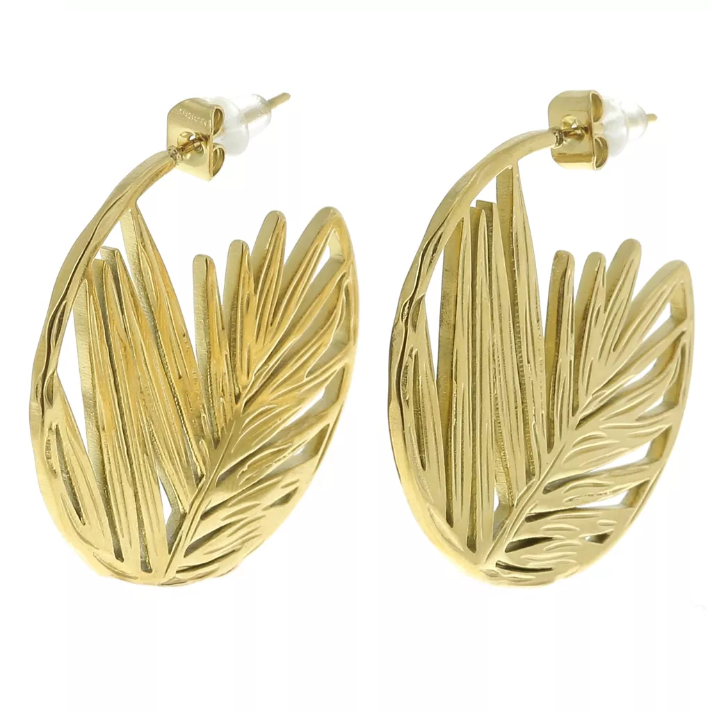 30mm open hoop with palm leaf 316L stainless steel Gold x2