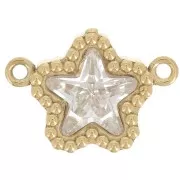 12x8.5mm Zirconium Oxide Star Spacer - Gold-Plated 304 Stainless Steel - Crystal x1
