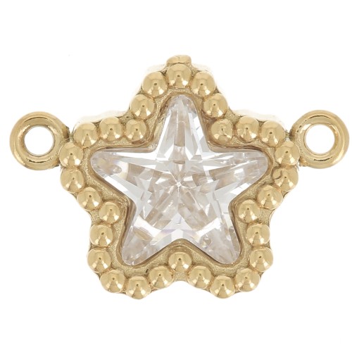 12x8.5mm Zirconium Oxide Star Spacer - Gold-Plated 304 Stainless Steel - Crystal x1