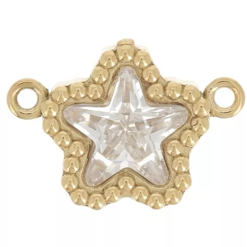 12x8.5mm Zirconium Oxide Star Spacer - Gold-Plated 304 Stainless Steel - Crystal x1