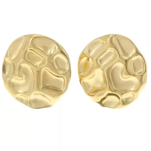 25mm 304L stainless steel round hammered earstuds with open ring - Gold x2