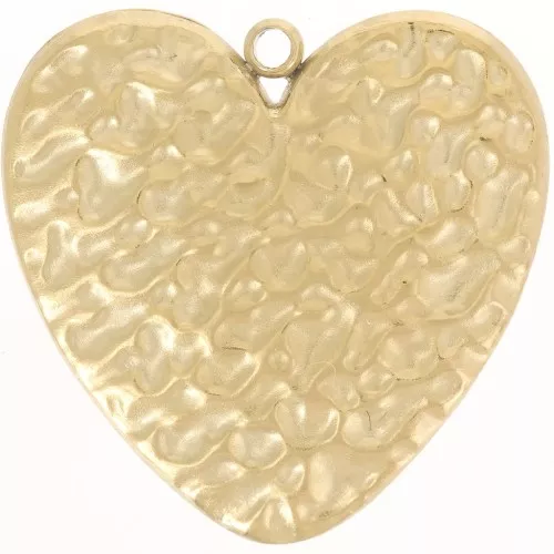 22mm 304L stainless steel hammered heart pendant - Gold x1
