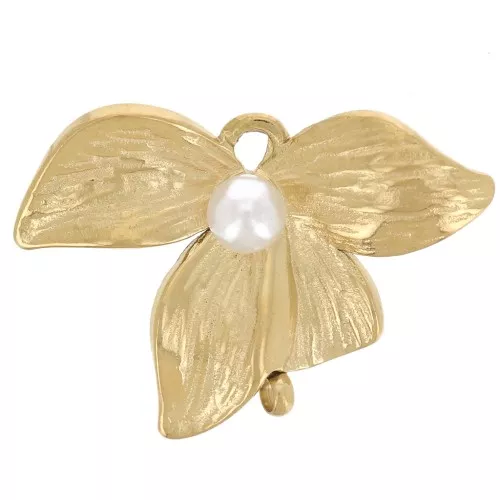 Flower pendant 14x20mm cabochon imit mother-of-pearl Stainless steel 316L Gold x1