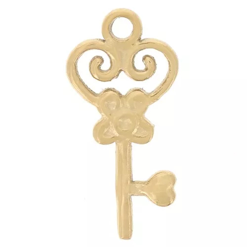 16x8mm 304L Stainless Steel Antique Key Charm - Gold x1