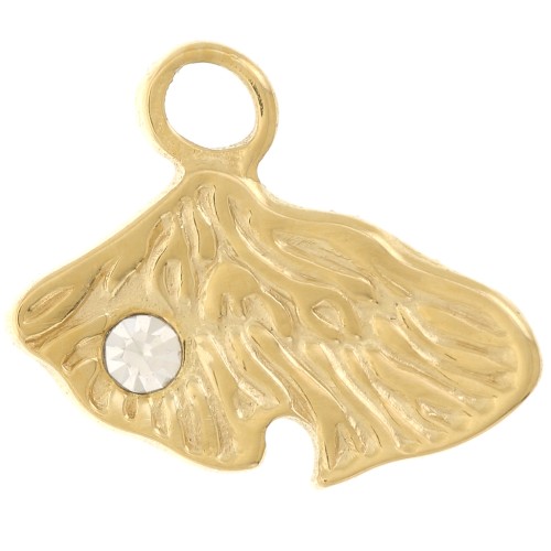 13x15mm 304L stainless steel shell charm with rhinestones - Gold x1