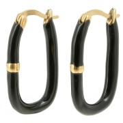 26x15mm 304L st. steel Oval hoop earrings with epoxy resin - Gold - Black x2