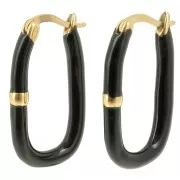 26x15mm 304L st. steel Oval hoop earrings with epoxy resin - Gold - Black x2