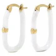 26x15.5mm 304L st. steel Oval hoop earrings with epoxy resin - Gold - White x2