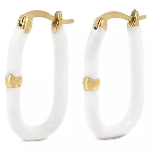 26x15.5mm 304L st. steel Oval hoop earrings with epoxy resin - Gold - White x2