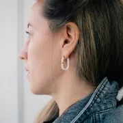 26x15.5mm 304L st. steel Oval hoop earrings with epoxy resin - Gold - White x2