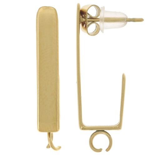 25x4mm 316L stainless steel Rectangular earstuds - open ring - Gold x2