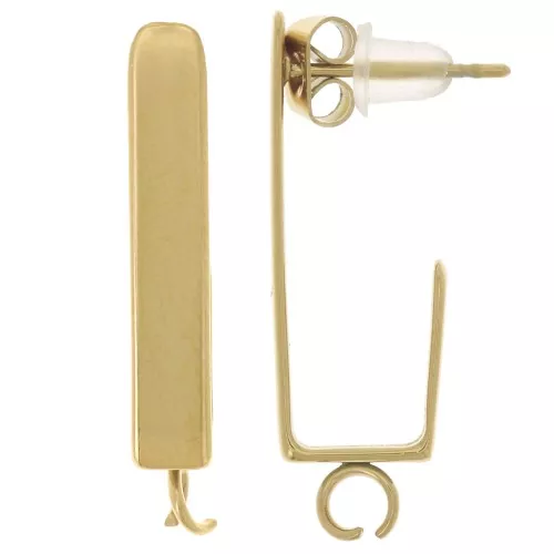 25x4mm 316L stainless steel Rectangular earstuds - open ring - Gold x2