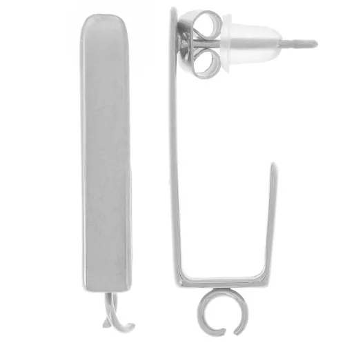 25x4mm 316L stainless steel Rectangle earstuds - open ring x2