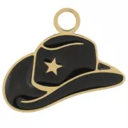 12x17mm Stainless steel 316L Cowboy hat charm with epoxy resin - Gold x1