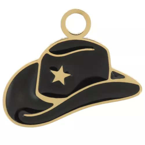 12x17mm Stainless steel 316L Cowboy hat charm with epoxy resin - Gold x1