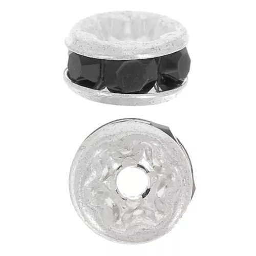 Rhinestones Rondelle 4,5mm Silver tone/Jet x4