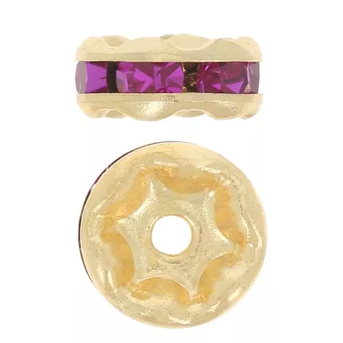 Rhinestones Rondelle 6mm Gold tone/Fuchsia x4