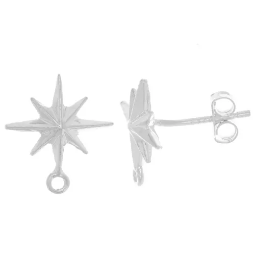 12.5x11.5mm Compass rose earstuds - closed ring - Fine Silver plated x2