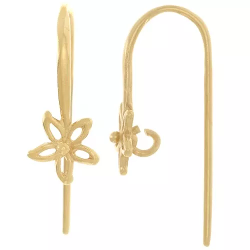 19.5x8mm Flower earwires with open ring - 3-micron gold-plated x2