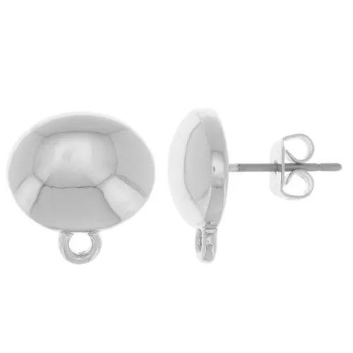 13x12.5mm Domed oval earstuds with closed hoop - Silver Tone x2