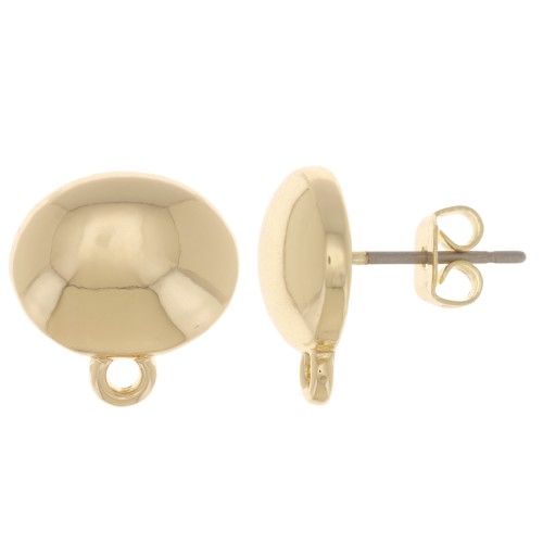 13x12.5mm Domed oval earstuds with closed hoop - Gold Tone x2