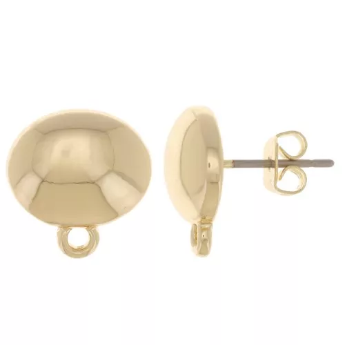 13x12.5mm Domed oval earstuds with closed hoop - Gold Tone x2