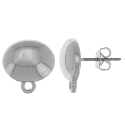 13x12.5mm Round oval earstuds with closed ring - Rhodium Tone x2