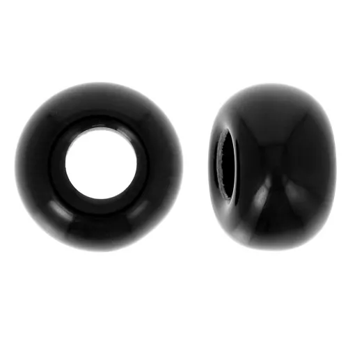 9.5mm Opaque resin large-hole rondelle beads - Black x10