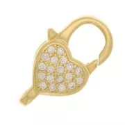16x9mm Lobster clasp heart pattern with Zirconium Oxides - Fine gold plated x1