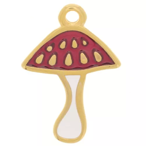 18.5x13 mm mushroom charm with epoxy resin - Fine gold plated - Red x1